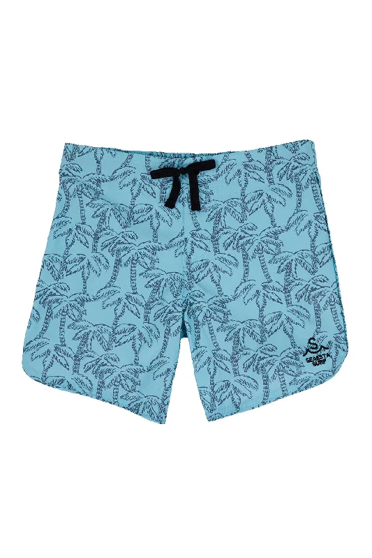 surf clothing with reflective elements for safety-Seaesta Scallop Retro Flare Boardshort / Palmitos / Seafoam / Boardshorts