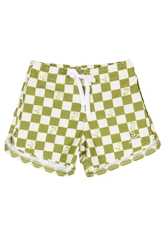 best surf wetsuits for comfort and warmth-Seaesta Surf x Peanuts® Checkerboard Boardshorts / Moss