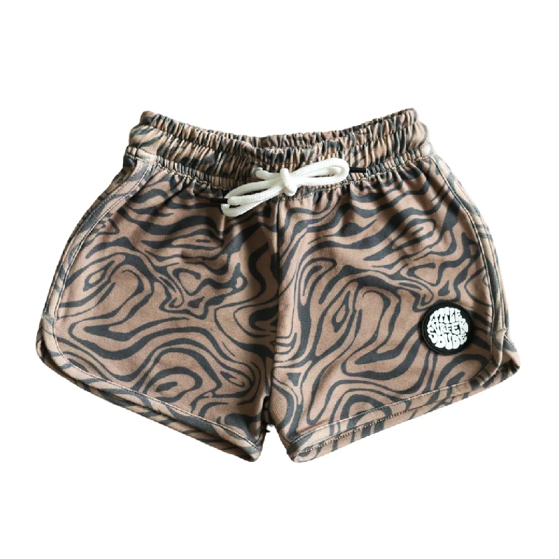 surf clothing for minimal drag in the water-Black and Brown Wavy Cotton Lounge Shorts