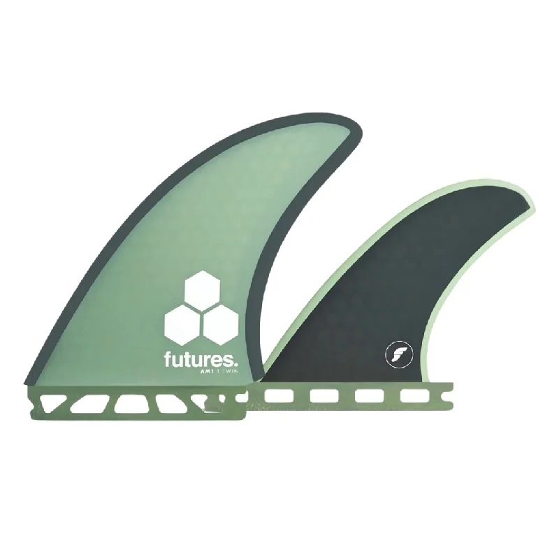 surfboard fins for better overall performance-Futures AMT Twin +1 Honeycomb Surfboard Fins - Green/Gray