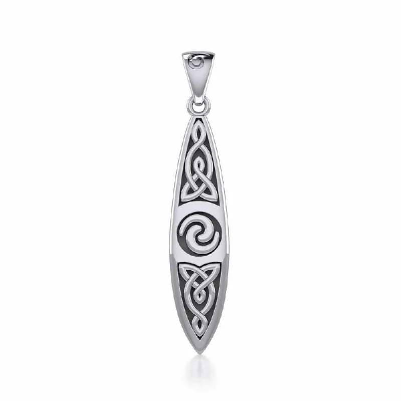 surfboards for superior edge control-The traditional art of the sea ~ Sterling Silver Celtic Knotwork Surfboard Pendant Jewelry TP1532