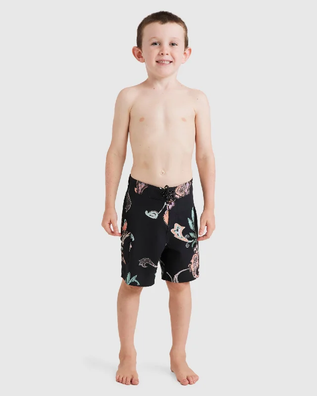 surf clothing with stretch material for flexibility-Boys 0-7 Sundays Pro 13" Boardshorts