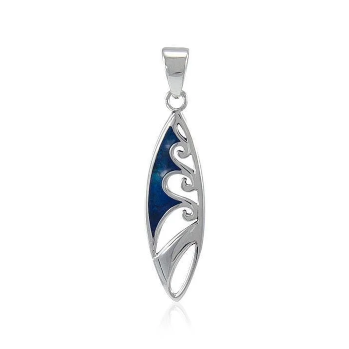 surfboards for paddling power-Wave-designed Surfboard ~ Sterling Silver Pendant Jewelry TP3052