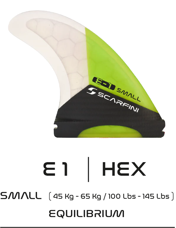 surfboard fins with medium to large size for stability-Scarfini E1 Equilibrium Carbon Base 1 Tab Thruster Small