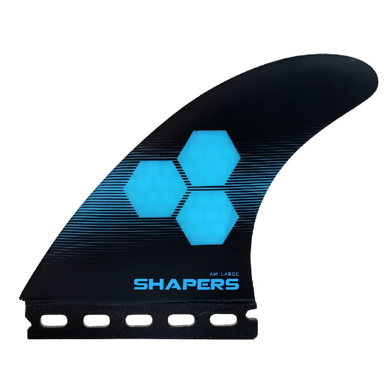 surfboard fins for precise control on big waves-Shapers AM Corelite Thruster 1 Tab Large Blue