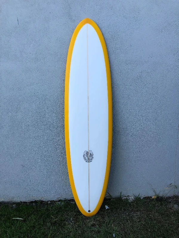 surfboards for deep carving in the surf-Kookapinto Shapes | Thin Twin 7’6" Mango Surfboard