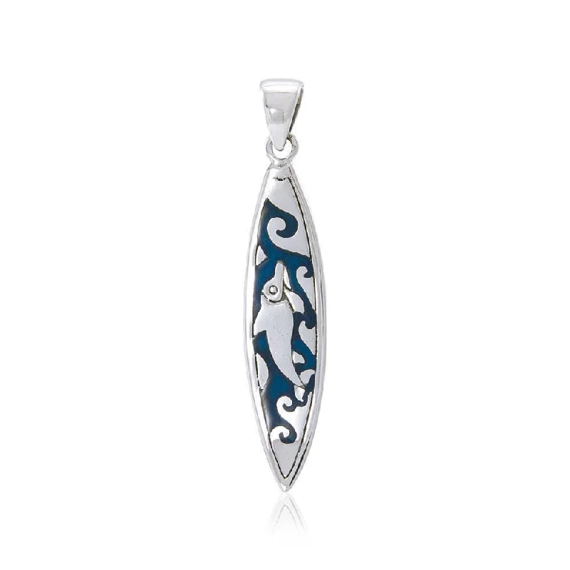 surfboards for maximum hold on waves-Dolphin Surfboard Silver Pendant TP1583