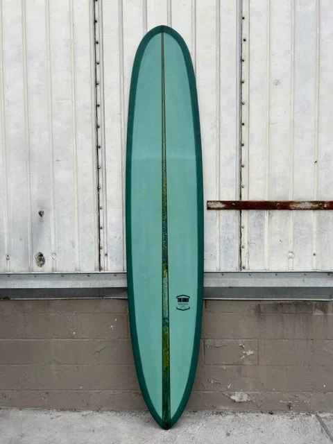 surfboards with increased bottom-turn speed-THE GUILD 9'6 ESCAPIN - GREEN/ABSTRACT STRINGER