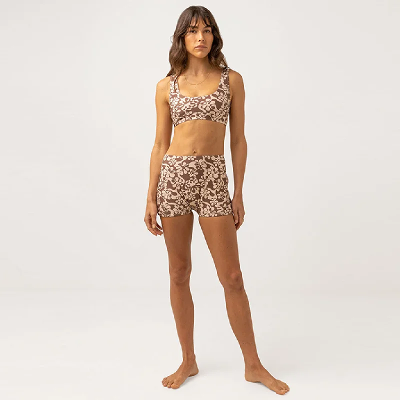 surf clothing with flexible, soft fabrics-Rhythm Women's Drifter Flora Crop Top - Chocolate