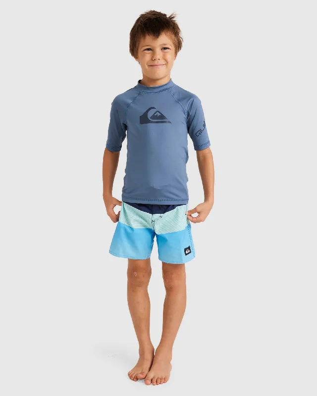 surf clothing with breathable panels for ventilation-Boys 2-7 All Time Short Sleeve UPF 50 Rash Vest