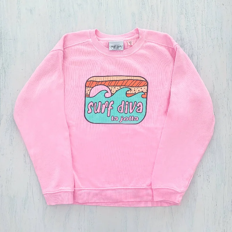 surf clothing for all-day wear at the beach-YOUTH CREWNECK SWEATSHIRT with SURF DIVA (pink)