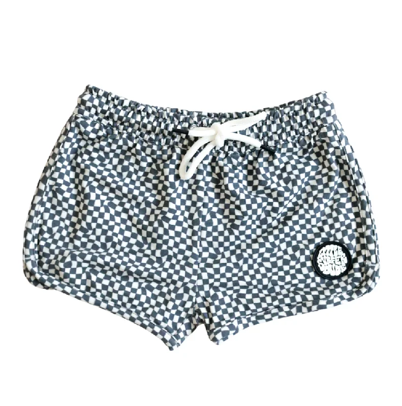 surf clothing for maximum mobility-Dark Grey/black Checkered Cotton  Lounge Shorts