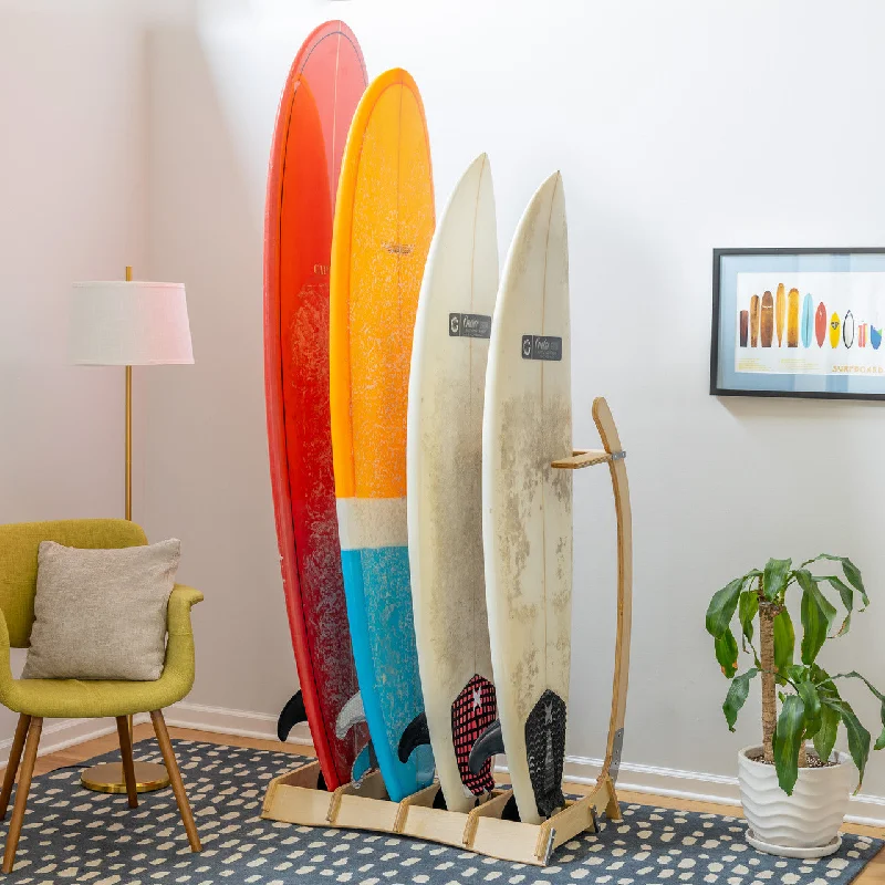 surfboards for comfortable long-distance paddling-Big Sur Surfboard Storage Wood Stand | Holds 4 Surfboards