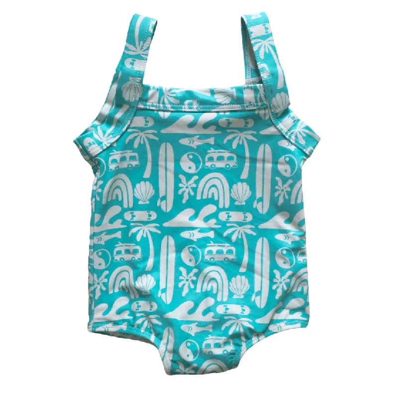 surf clothing for maximum flexibility and agility-Blue Bus Little Surfer Girl Swim One-piece