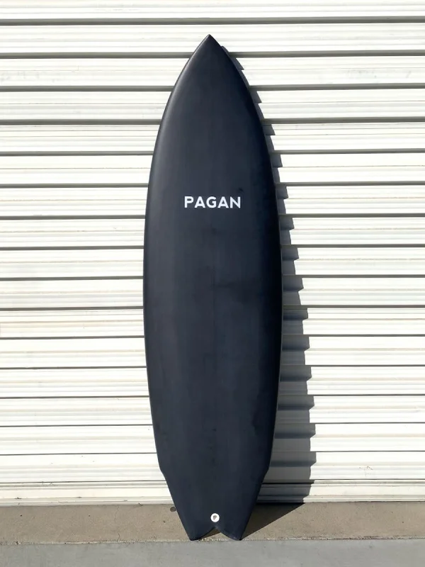 surfboards for easy wave-catching-Pagan USA | 5'6" Modern Twin Fin Black Surfboard