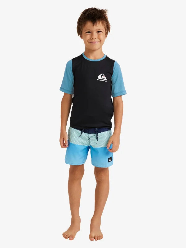 surf clothing for flexible, unrestricted movement-Boys 2-7 Heats Omni Short Sleeve UPF 50 Rash Vest