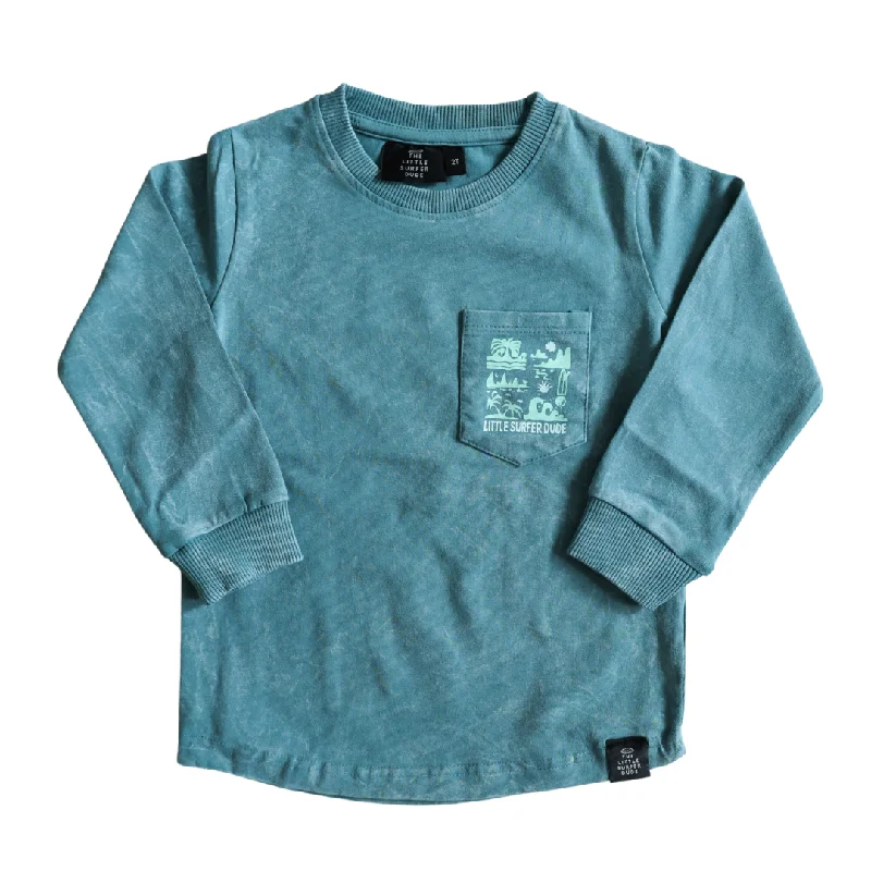 surf clothing with stretch panels for enhanced comfort-Wave Balance Little Surfer Dude Long Sleeve Tee