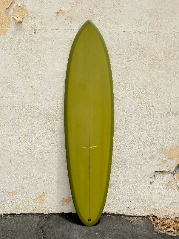 surfboards for better control through turns-Tyler Warren | Twin Pin 7’0” Olive Green Surfboard