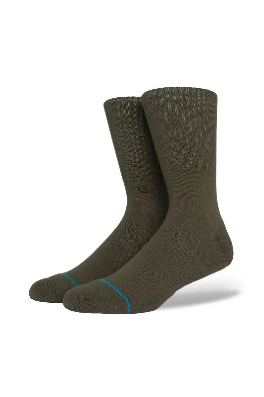 surf clothing for temperature regulation-Stance Icon Crew Socks - Green