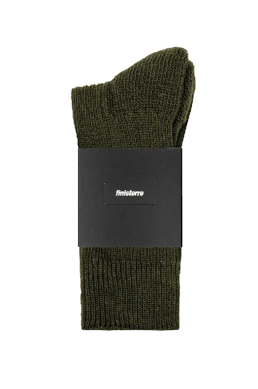 surf clothing for quick-drying performance-Finisterre Ribbed Sock - Khaki