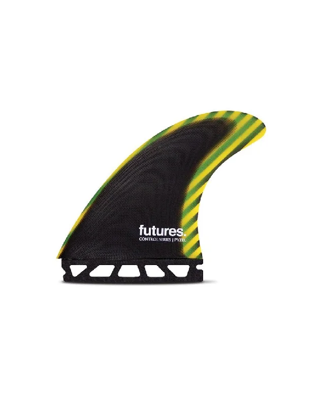 surfboard fins for increased maneuverability-Pyzel Large Control Series Fiberglass Thruster - Blk/Yellow