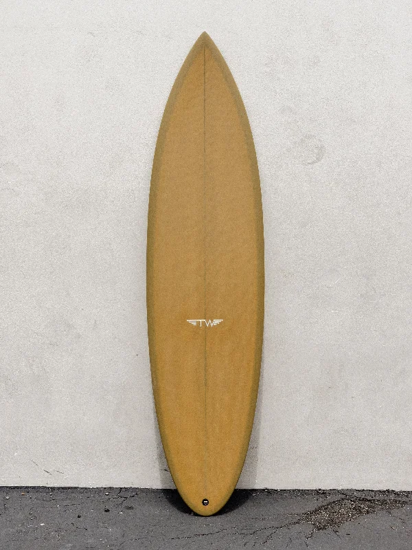 custom surfboards for personal style-Tyler Warren | 6’8” Twin Pin Olive Gold Surfboard