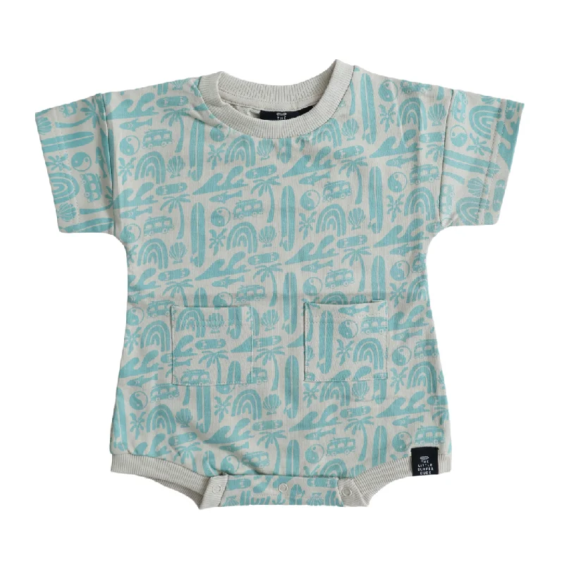 surf clothing for a stylish surf look-Grey and Blue Bus Onesie Romper