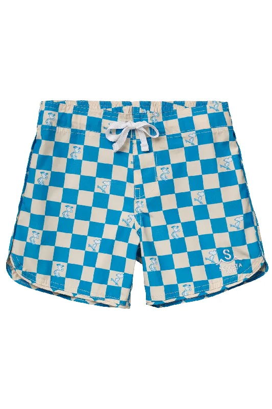 surf clothing with stylish color patterns for beachwear-Seaesta Surf x Peanuts® Turquoise Checkerboard Boardshorts / Venice