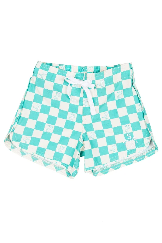 surf clothing for active water sports-Seaesta Surf x Peanuts® Checkerboard Boardshorts / Dogtown Mint