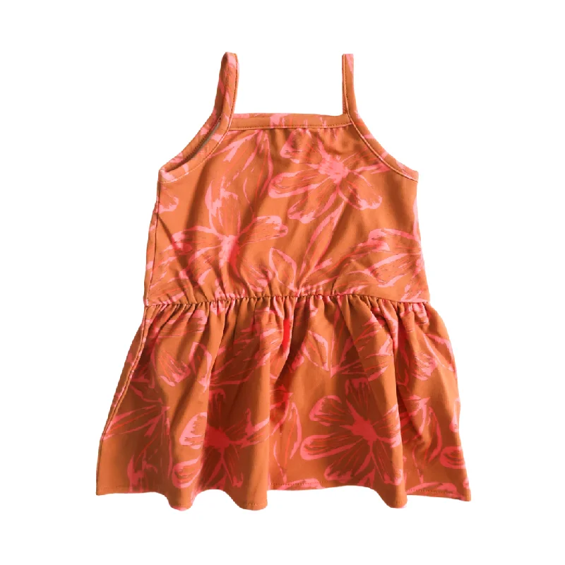 surf clothing for eco-conscious surfers-Little Surfer Girl Brown + Pink Tropical Dress