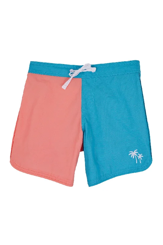 surf clothing for late-season surf-Seaesta Scallop Retro Flare Boardshort / Color Block / Mango / Boardshorts