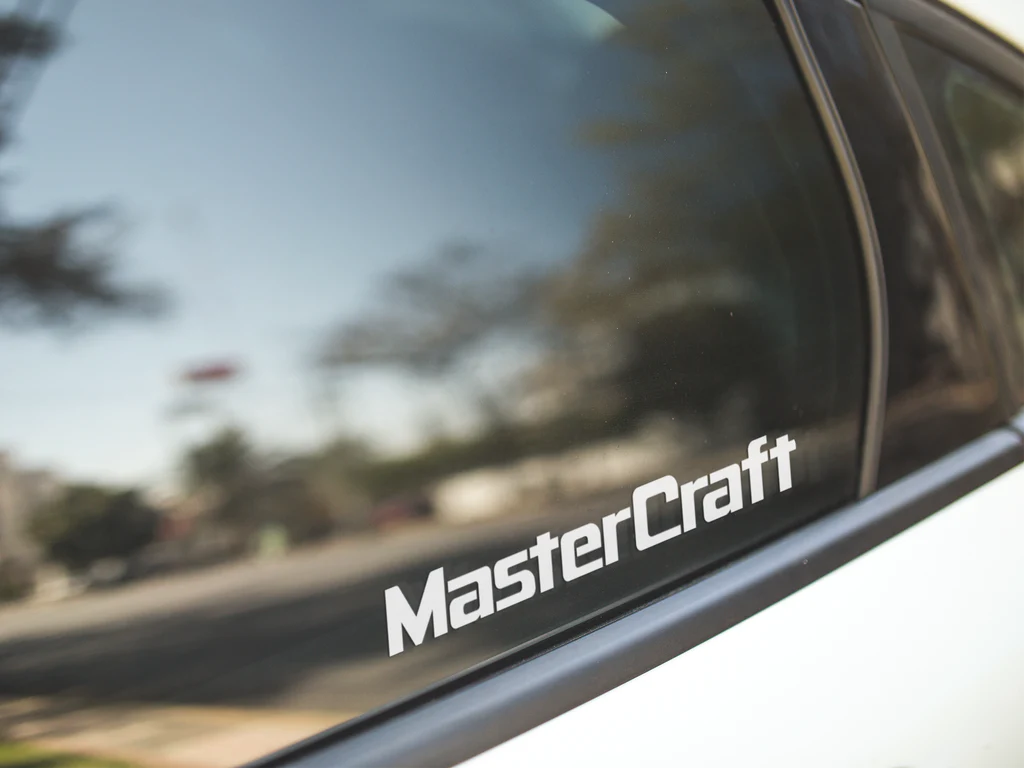 surf clothing with increased durability for active use-Mastercraft Text Decal