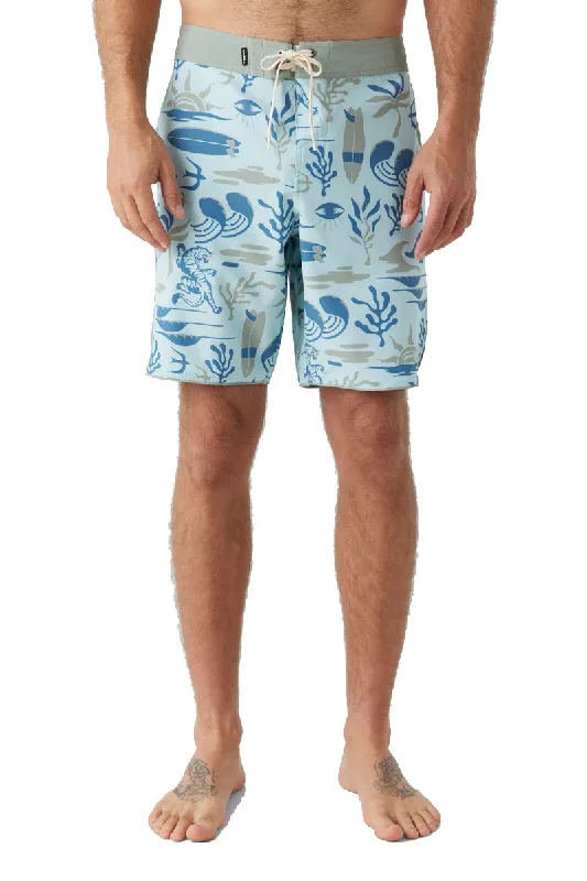 surf clothing for fun and performance at the beach-O'Neill Hyperfreak Mysto Scallop 19" Boardshorts - Sky Blue