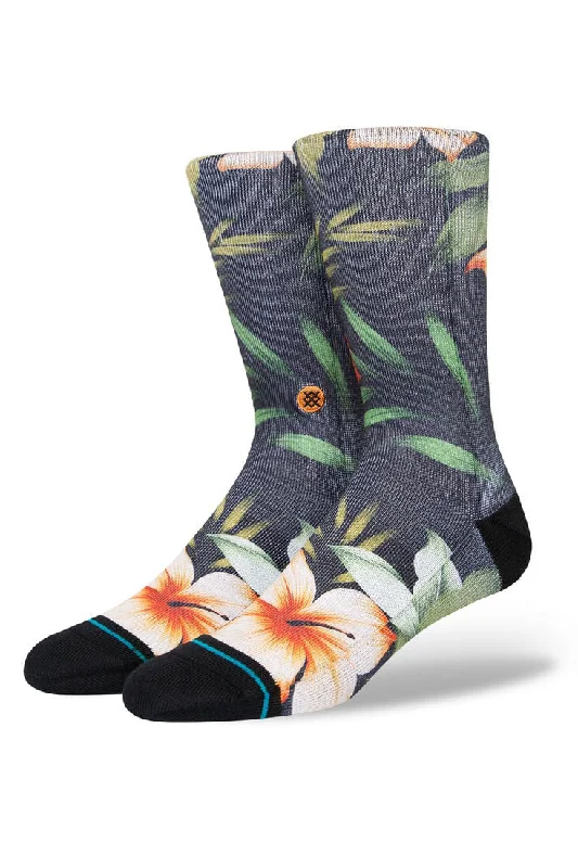 surf clothing with breathable panels for ventilation-Stance Cabana Crew Sock - Washed Black