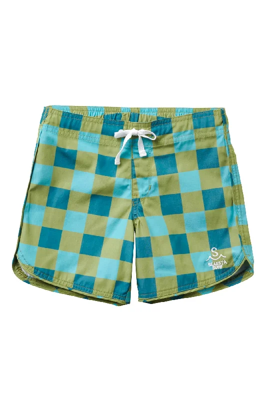 surf clothing for comfort after surfing-Seaesta Scallop Retro Flare Boardshort / Seaside Gingham / Sea Moss / Boardshorts