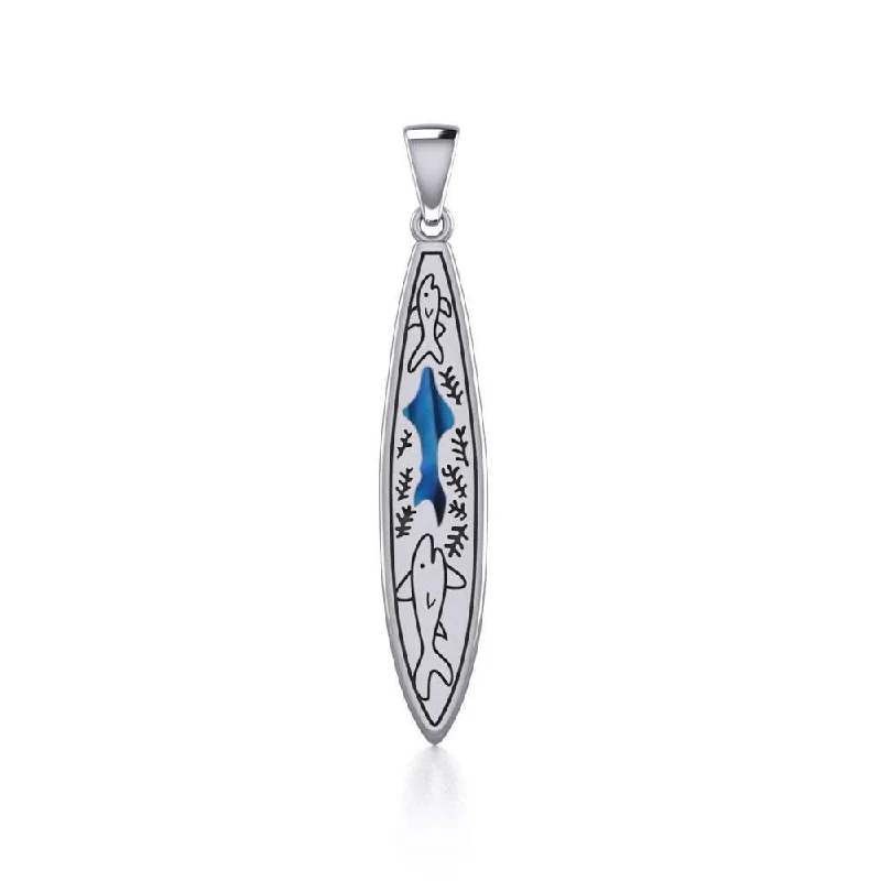 surfboards for all-season surfing-Shark-inspired Surfboard ~ Sterling Silver Pendant Jewelry TP3018