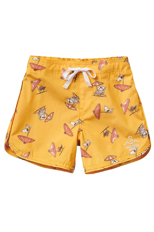 surf clothing with UV protection-Seaesta Surf x Peanuts® Snoopy Shade Boardshorts / Mustard