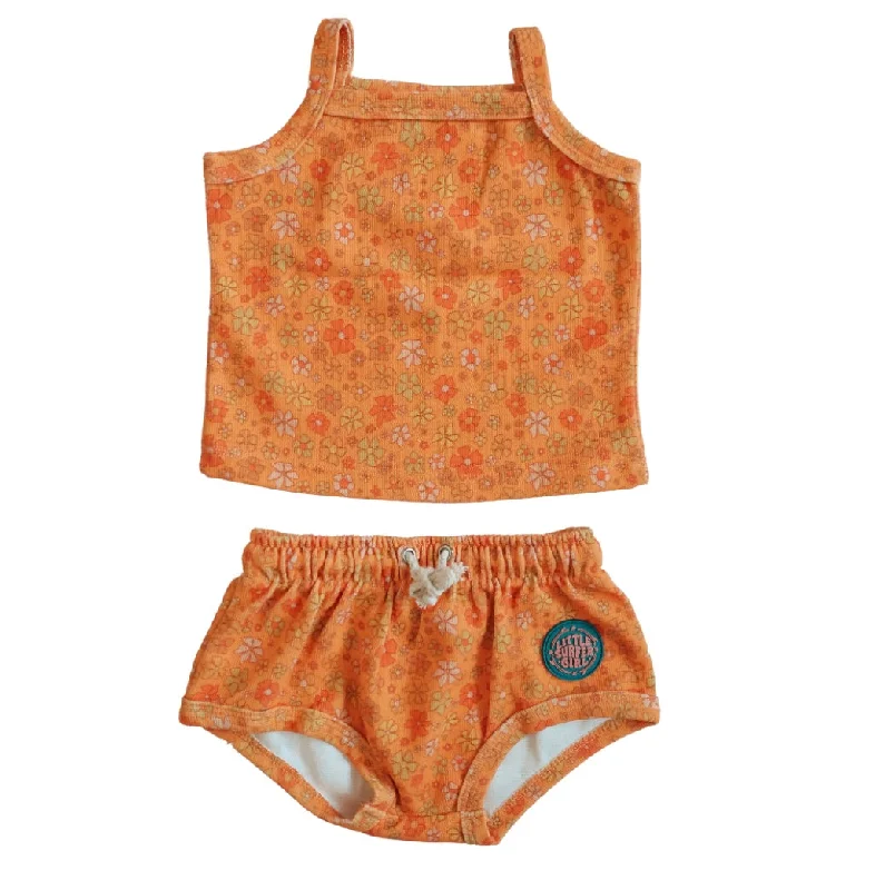 surf clothing for wearing under wetsuits-SurfyBirdy Tropical Little Surfer Girl Two-piece set