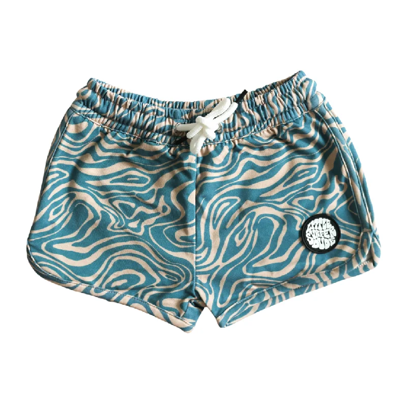 surf clothing for all-weather conditions-Dark Blue and Tan Wavy Cotton  Lounge Shorts