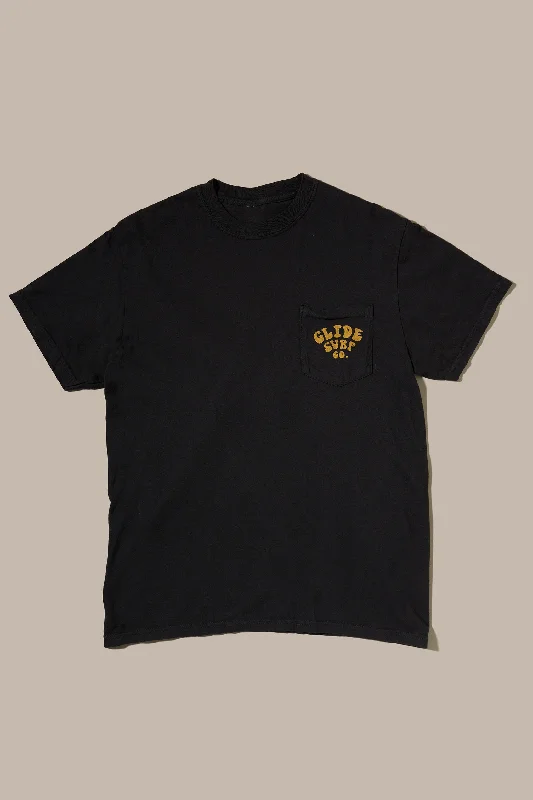 surf clothing for all-weather conditions-Glide SS Pocket Tee - Stacked logo, Black with Gold