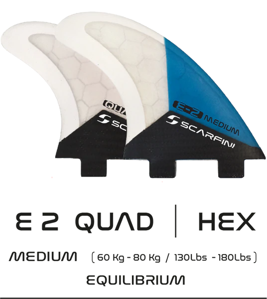 surfboard fins for increased paddling power-Scarfini E2 Carbon Fibreglass 2 Tab Quad Medium