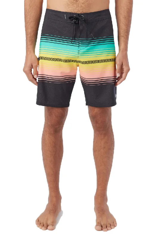 surf clothing for greater warmth in cooler waters-O'Neill Hyperfreak Heat Stripe Line 19" Boardshort - Black