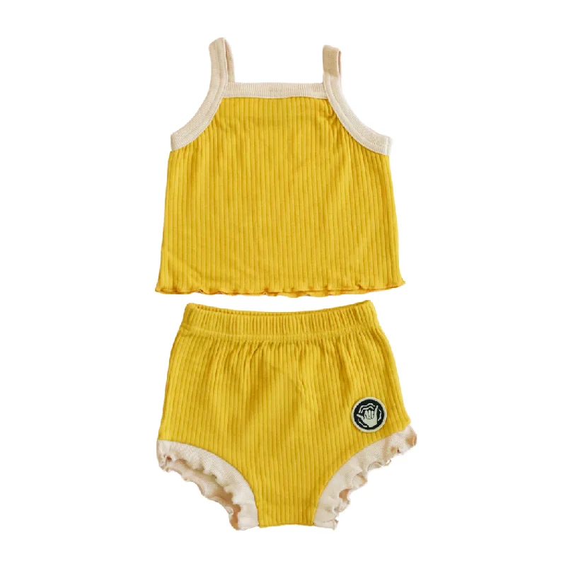 surf clothing for easy dressing and undressing-Golden Ribbed Solid Two-piece set