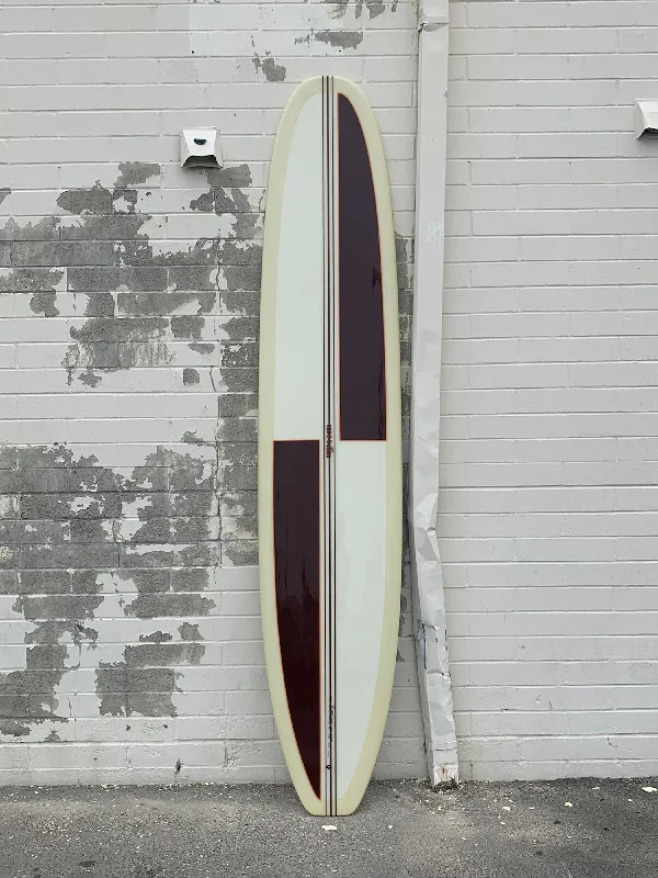 surfboards for high-speed surfing-Woodin Surfboards | Crossroad 9’6” Lemon Dip Resin Tint with Brown Resin Panels Longboard