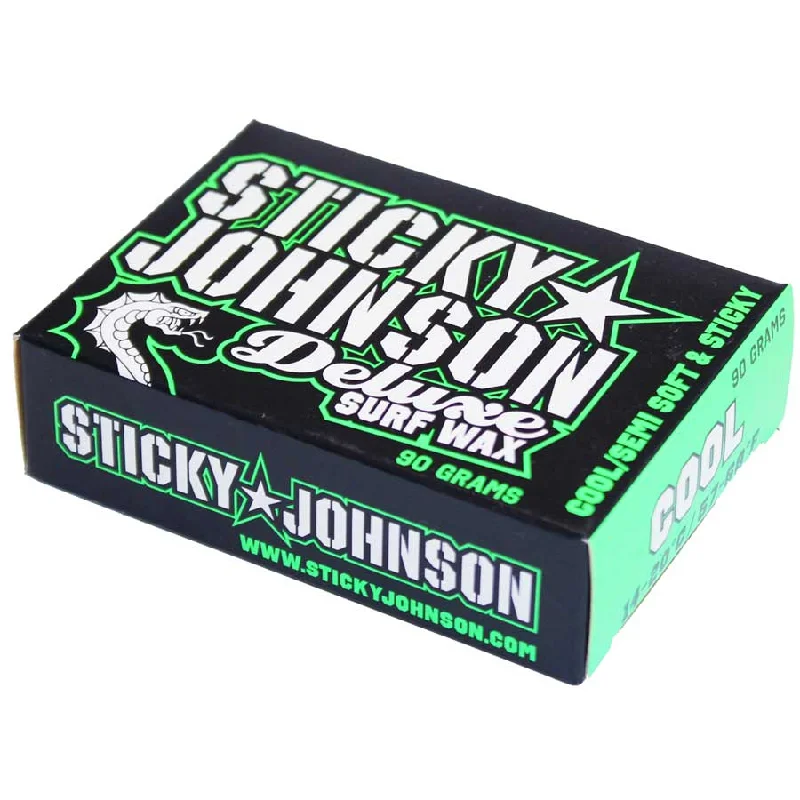 surfboards with wider tails for more stability-Sticky Johnson Green/Cool Surfboard Wax - 14-20 degrees