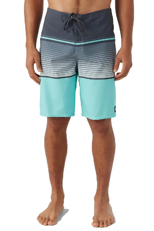 surf clothing with recycled materials for sustainability-O'Neill Lennox Stripe 21" Boardshorts - Turquoise