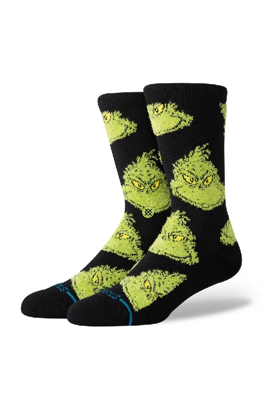 surf clothing with cooling technology for hot climates-Stance X The Grinch Mean One Crew Sock - Black