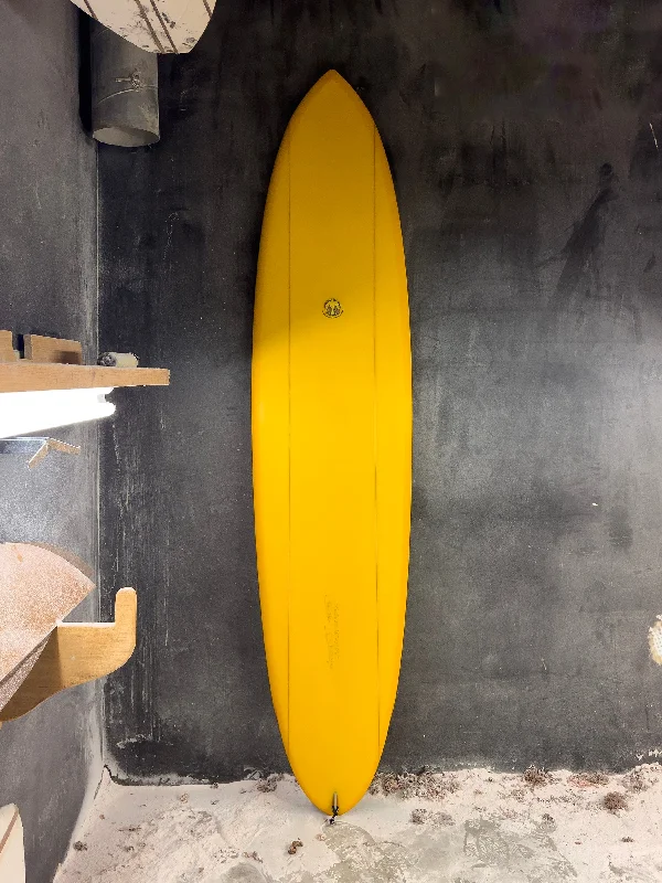 surfboards for paddling power-Simon Jones Designs | 7’10” Twin Pin Mustard Surfboard