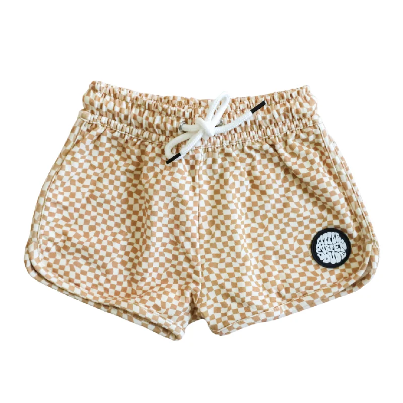 surf clothing with full coverage for sensitive skin-Checkered Brown Cotton Lounge Shorts