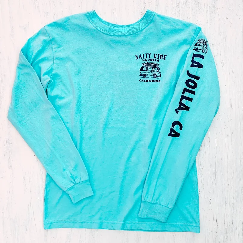 surf clothing for professional surfers-LONGSLEEVE T-SHIRT with LA JOLLA CALIFORNIA Stay Salty (turquoise)